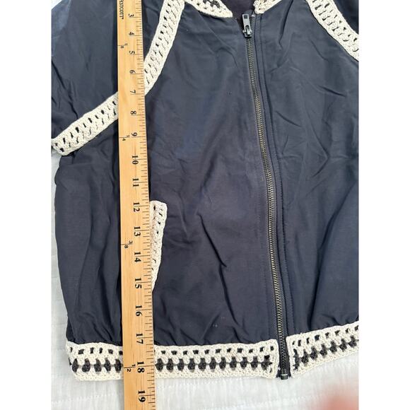 Free People Jacket Women's Small Crochet Boho Trim Full Zip Lightweight - Picture 7 of 7